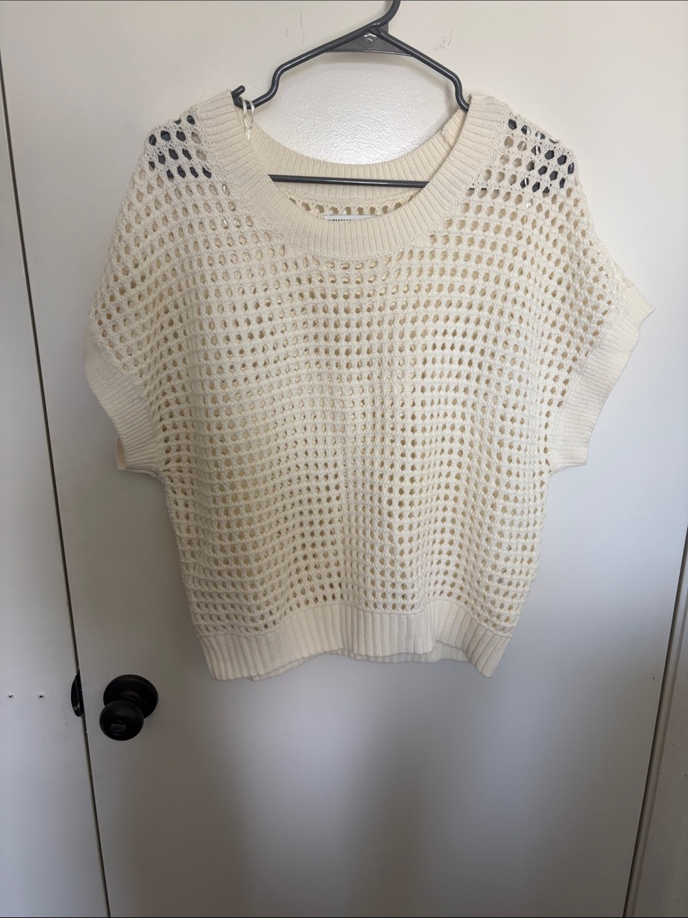 Sonoma Cream Open-Knit Short Sleeve Sweater